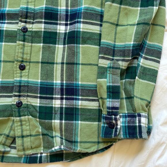 Lands end Heavyweight green flannel shirt sz L button up heritage country casual - Picture 6 of 8